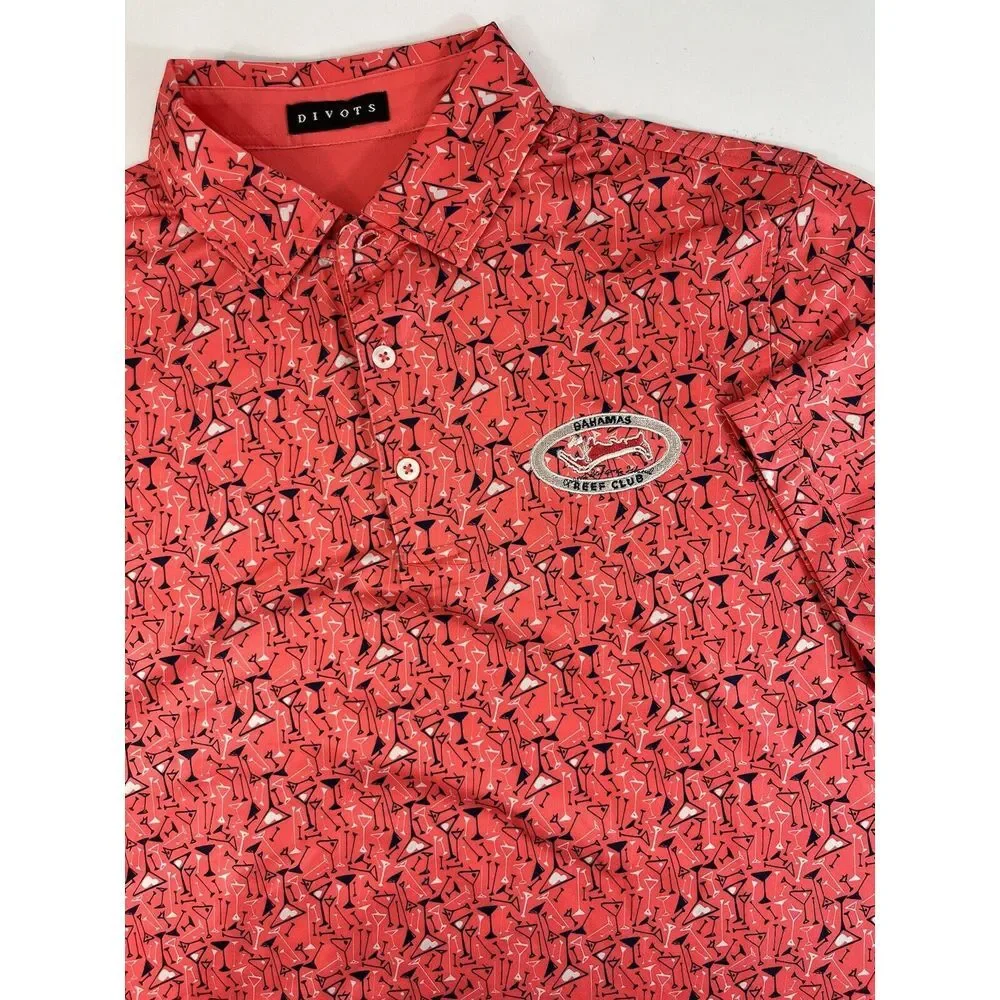 Divots Mens Performance Golf Shirt Small‎ Martini Bahamas Reed Club Preppy